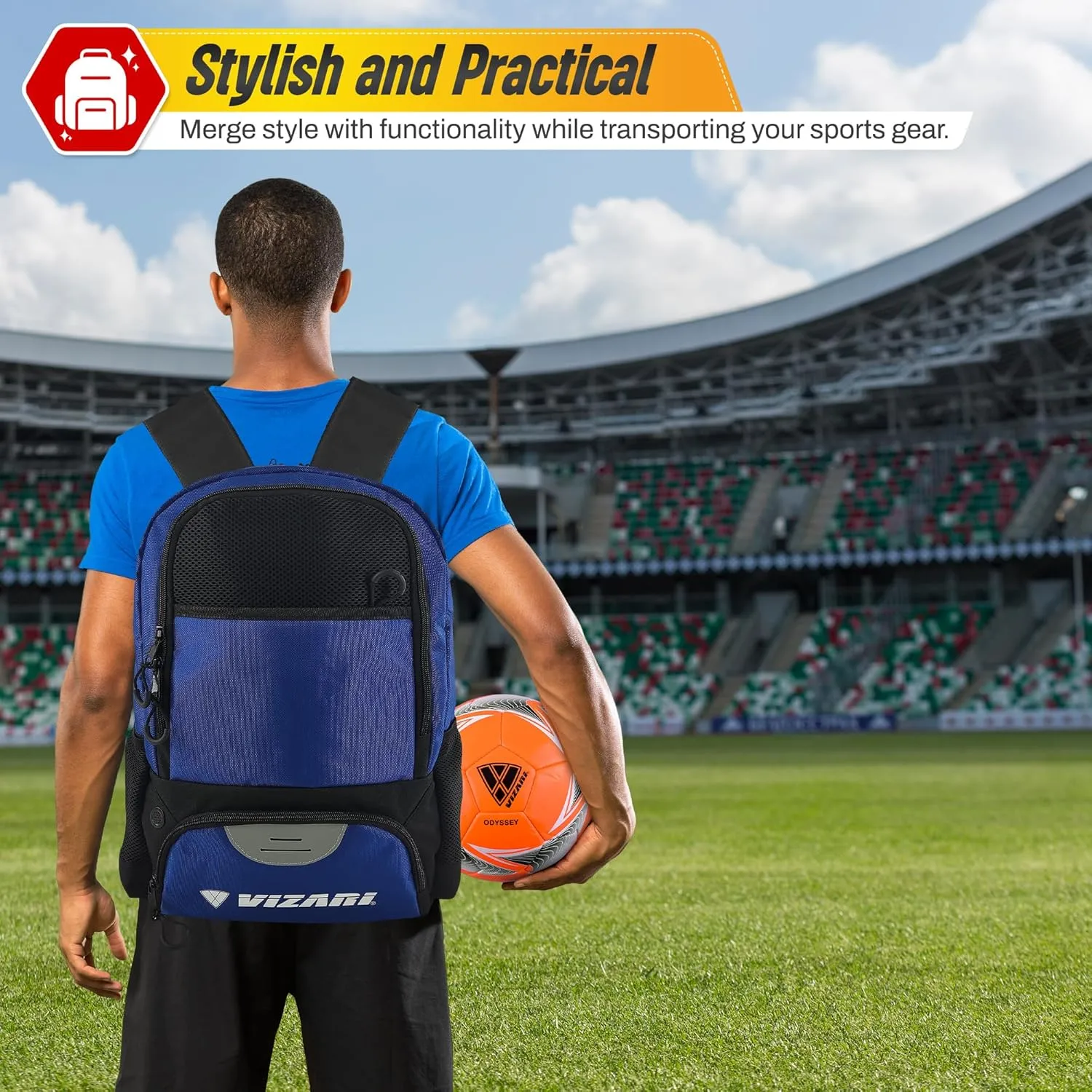 Vizari Soccer Backpack Soccer Bag | Water resistant Durable Equipment Bag for Football, Basketball, Volleyball | Cleats and Ball Compartment - Red,Blue,Pink,Black