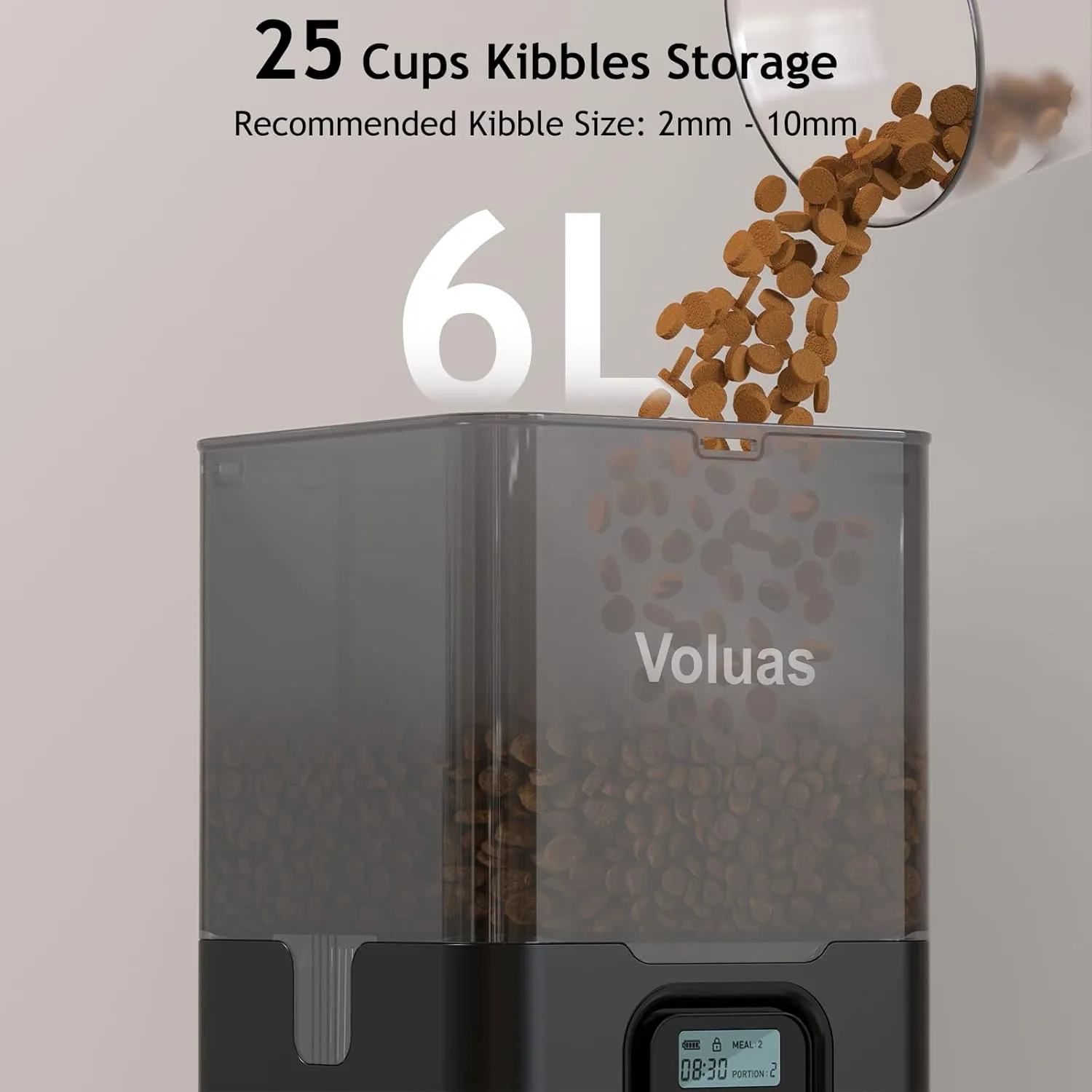 Voluas Automatic Cat Feeder for Two Cats, Double Pet Feeder with 2 Stainless Steel Bowls,6L Timed Cat Feeders with Memory Function