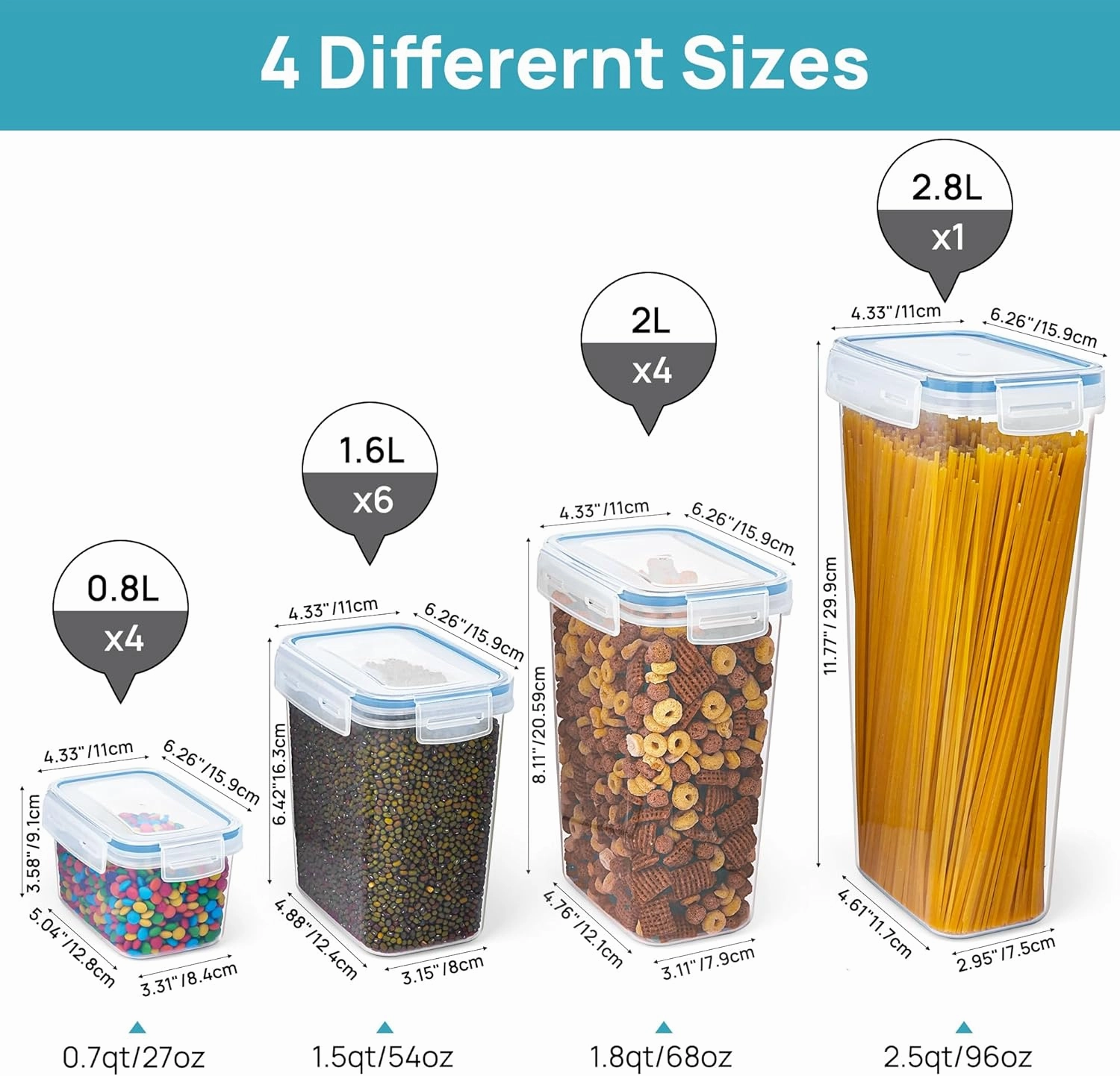 Vtopmart Airtight Food Storage Containers Set with Lids, 15pcs BPA Free Plastic Dry Food Canisters for Kitchen Pantry Organization and Storage, Dishwasher safe,Include 24 Labels, Blue