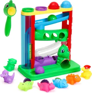 WALA - Pound a Ball Dinosaurs Toy - Super Durable Toddler Girls and Boys Toys - Comes with Ball Tower, Ball, Hammer, and 7 Dinosaur Toys for Kids - Educational Baby Hammer Toy - STEM Development