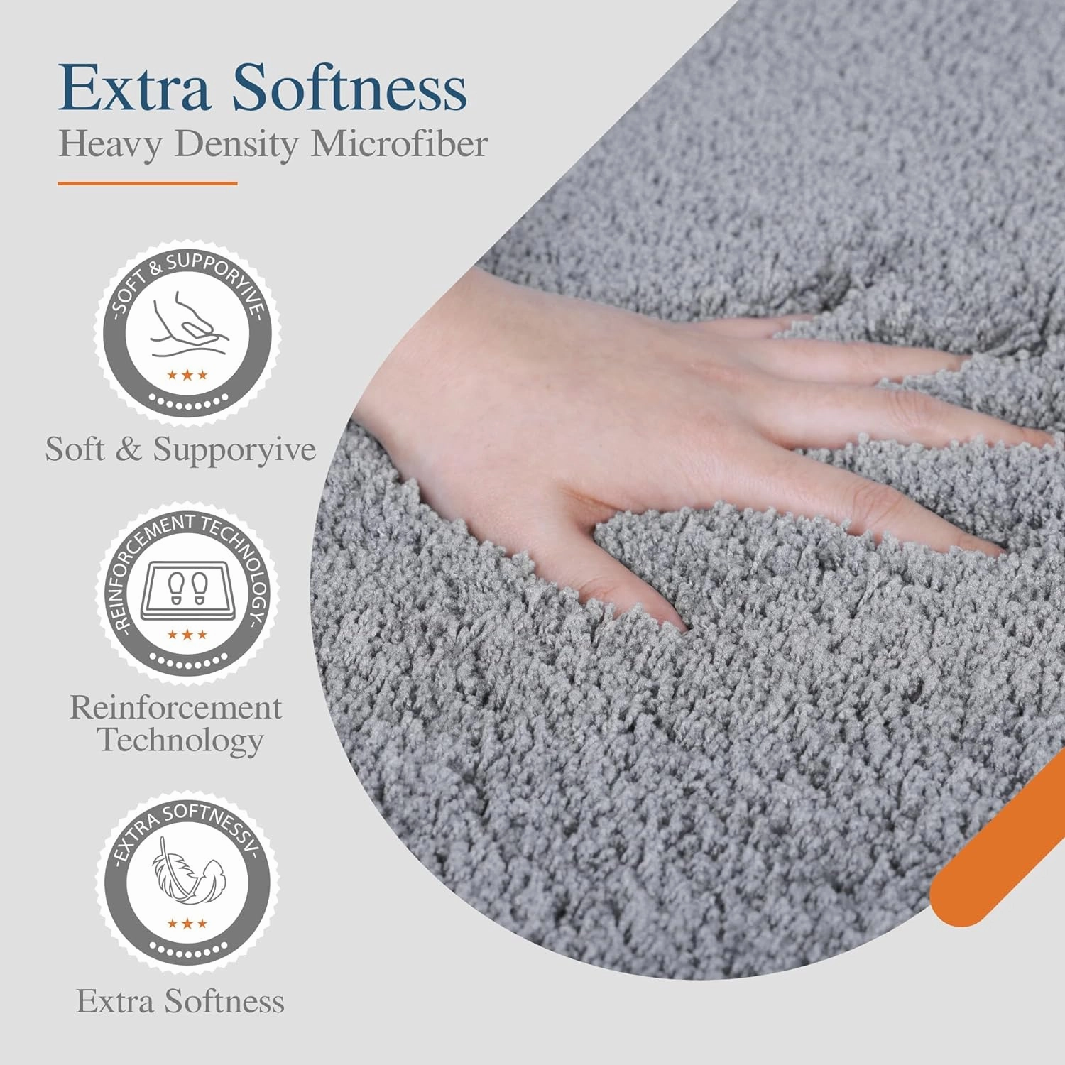 Walensee Bathroom Contour Rug (20x24, Grey) Non Slip Bath Mat for Water Absorbent Soft Microfiber Shaggy Machine Washable U Shape For Toilet