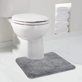 Walensee Bathroom Contour Rug (20x24, Grey) Non Slip Bath Mat for Water Absorbent Soft Microfiber Shaggy Machine Washable U Shape For Toilet