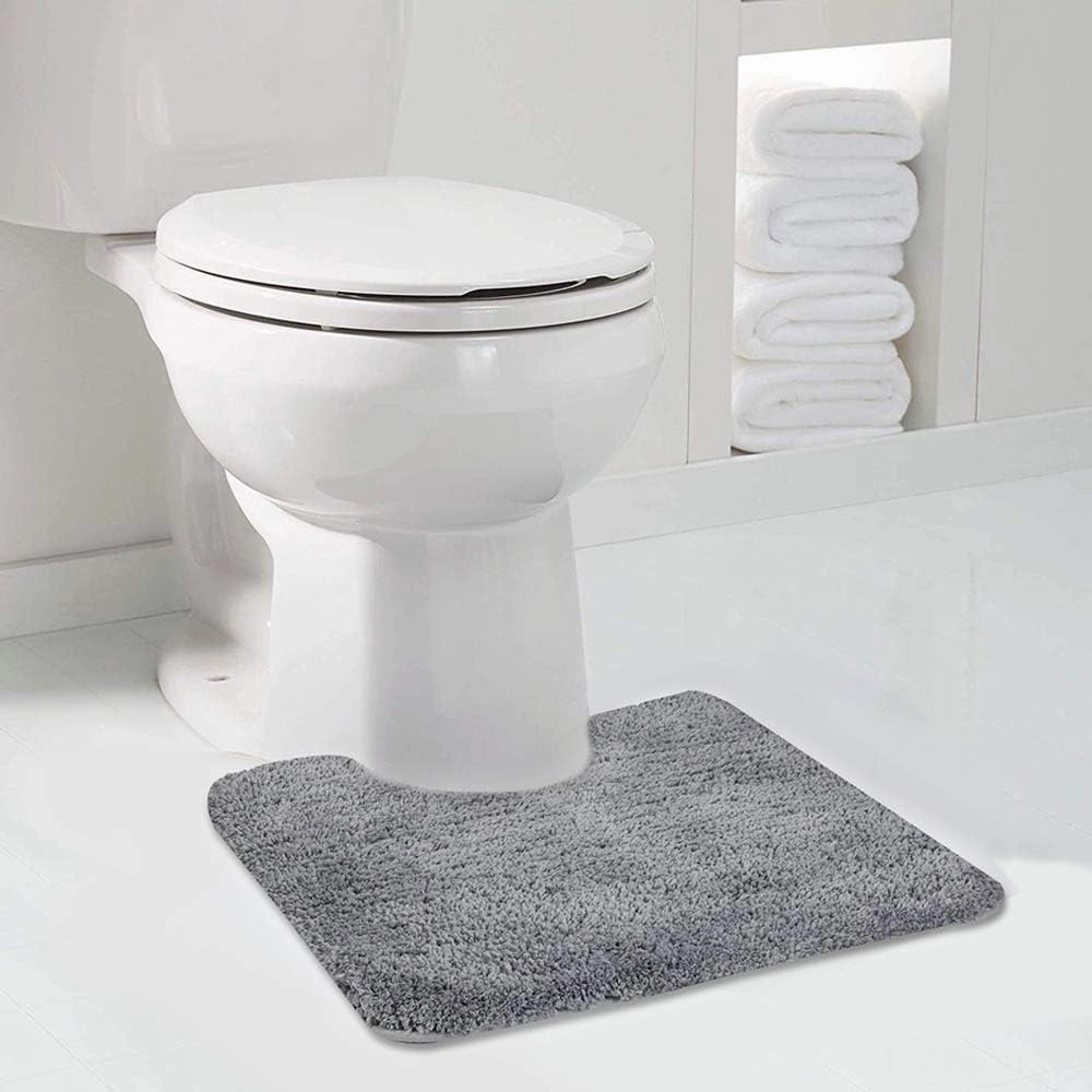 Walensee Bathroom Contour Rug (20x24, Grey) Non Slip Bath Mat for Water Absorbent Soft Microfiber Shaggy Machine Washable U Shape For Toilet