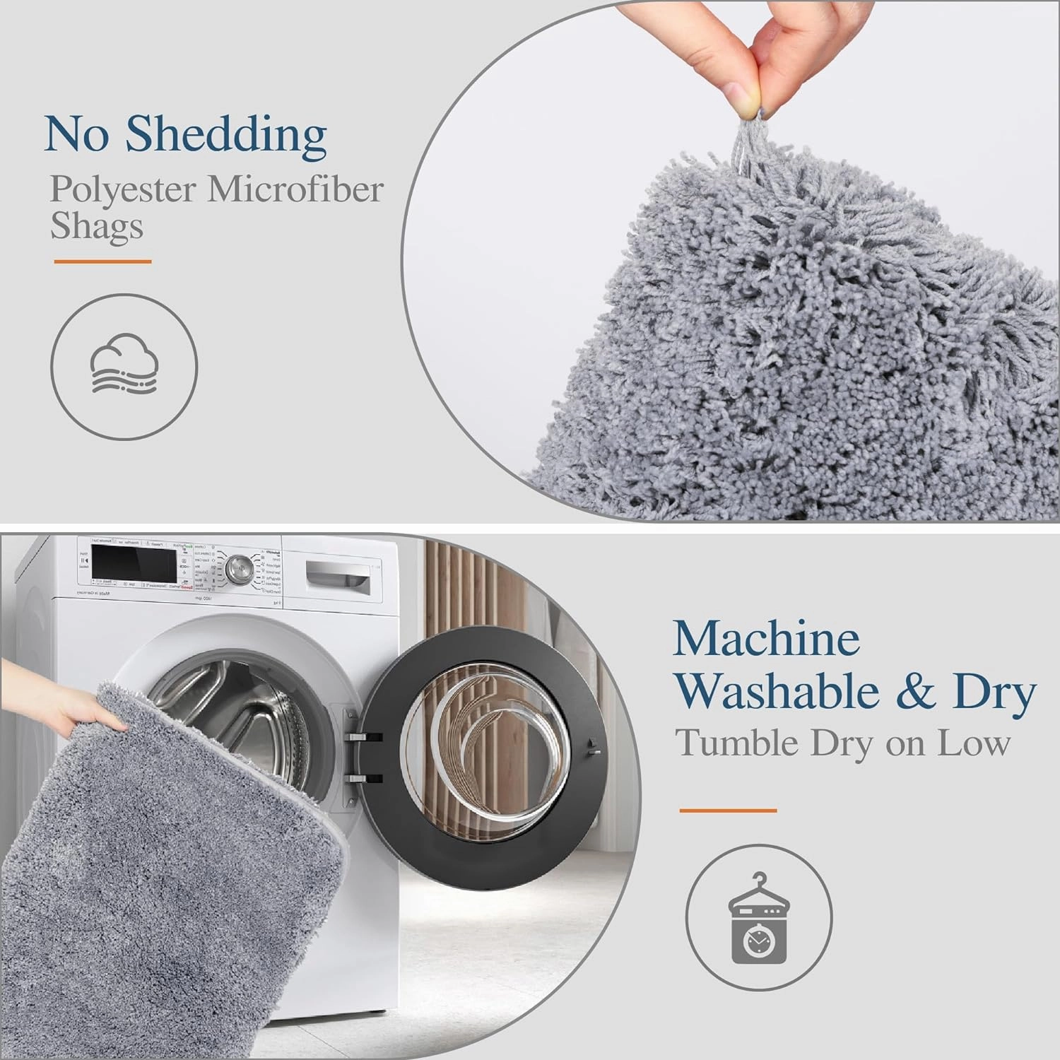 Walensee Bathroom Contour Rug (20x24, Grey) Non Slip Bath Mat for Water Absorbent Soft Microfiber Shaggy Machine Washable U Shape For Toilet