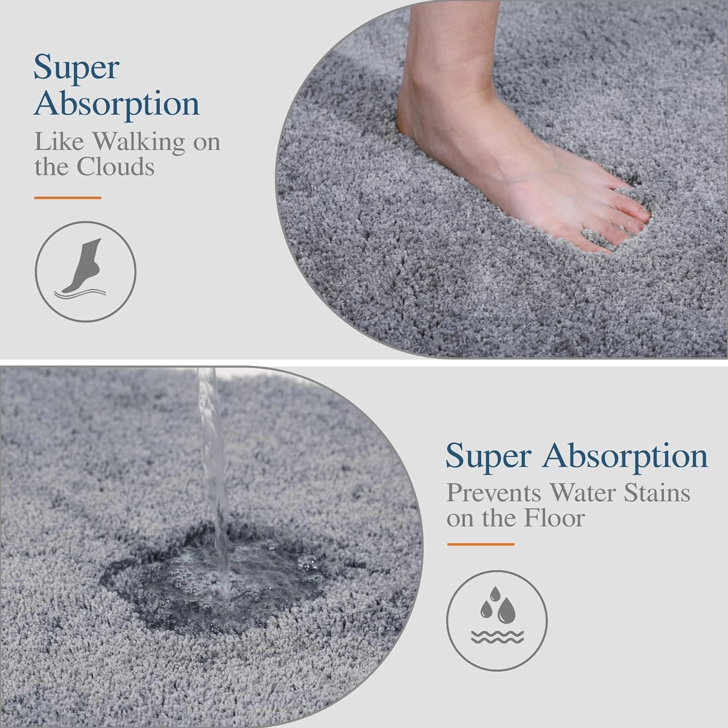 Walensee Bathroom Contour Rug (20x24, Grey) Non Slip Bath Mat for Water Absorbent Soft Microfiber Shaggy Machine Washable U Shape For Toilet