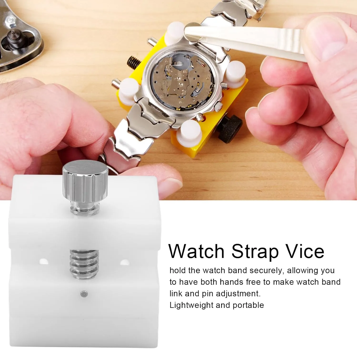 Watch Band Holding Vise, Adjustable Watch Strap Holder Watch Repair Tool, Clip Watch Band Holder Watch Band Remover Base Holding Tool(White)