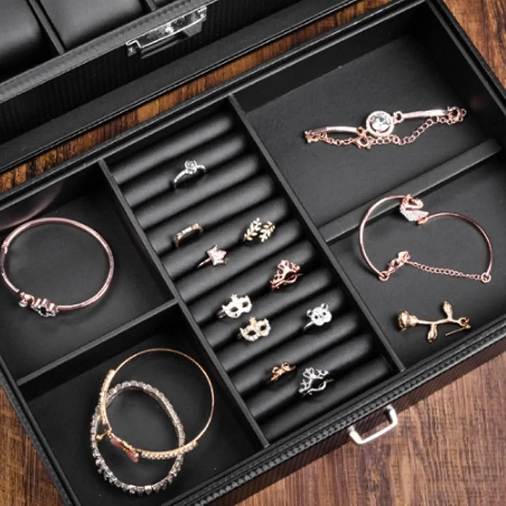 Watch Case Watch Box Earrings Necklace Leather Drawer Storage Box with Lock Transparent Glass Top Cover Watch Box (Color : A, Size : 12 Epitope)