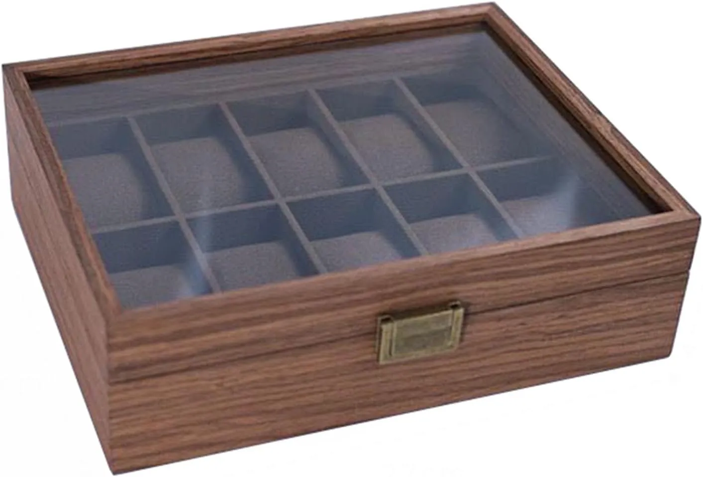Watch Jewelry Box for Men Wood Watch Display Case Organizer with Real Glass Window Top for Sunglasses Rings Watches Storage, Gift for Men,A3