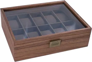 Watch Jewelry Box for Men Wood Watch Display Case Organizer with Real Glass Window Top for Sunglasses Rings Watches Storage, Gift for Men,A3
