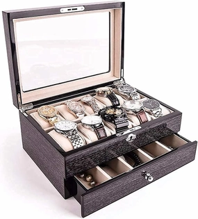 Watch Box Organizer Organizer for Men First-Class Jewelry Wristwatch Holder 10 Watch Slots and Drawer Sleek Black Transparent Acrylic Top