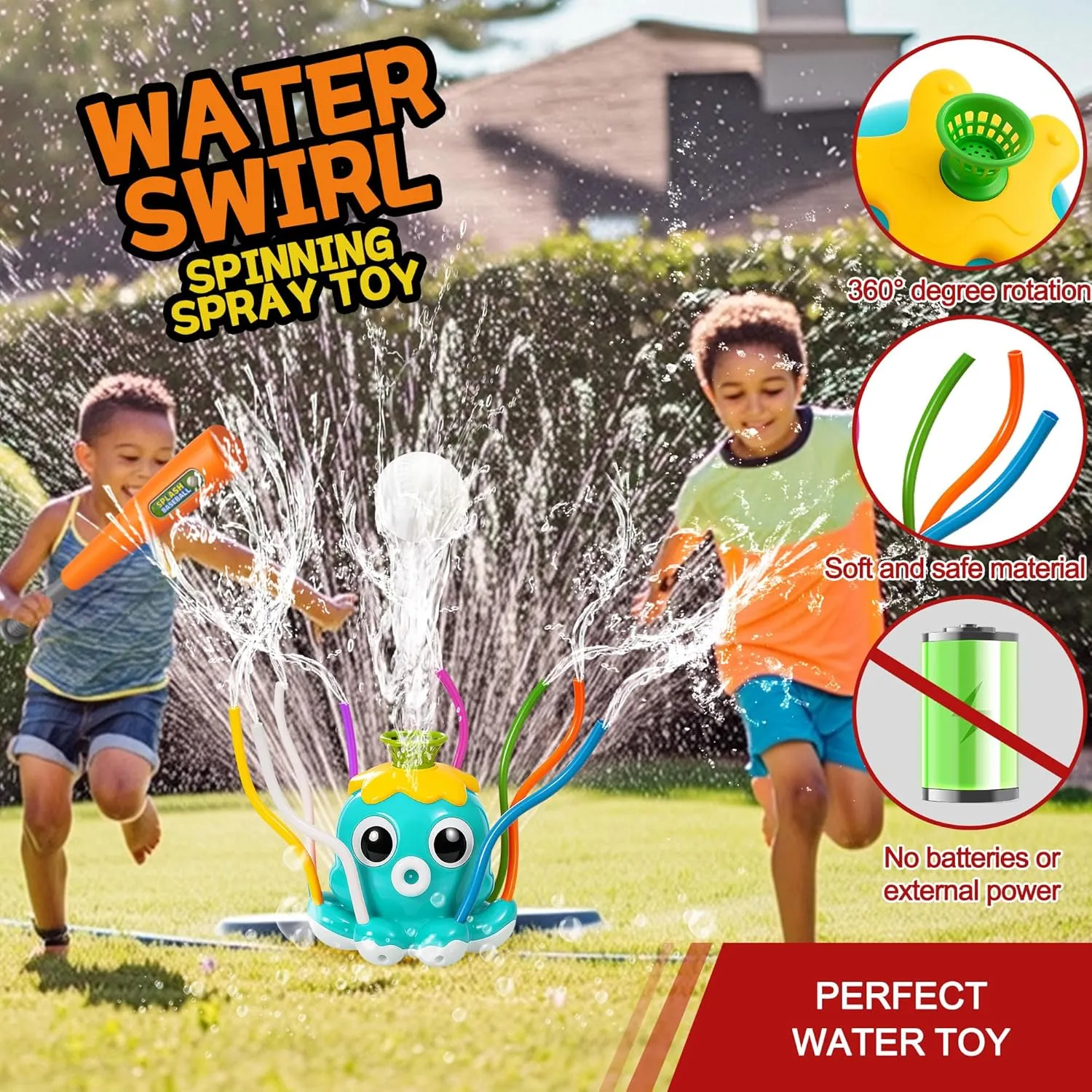 Water Sprinkler Baseball Toy for Kids Outdoor Play Toys – Backyard Summer Splash Game for Boys and Girls, Connects to Garden Hose, Fun Lawn Activity for Yard, Beach, or Birthday Party