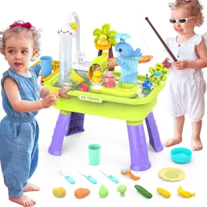 Water Table for Toddlers 1-3 with Electric Water Pump, Sand and Water Table for Kids Ages 4-6, Play Sink with Running Water, Sensory Table & Summer Water Toys (Green)