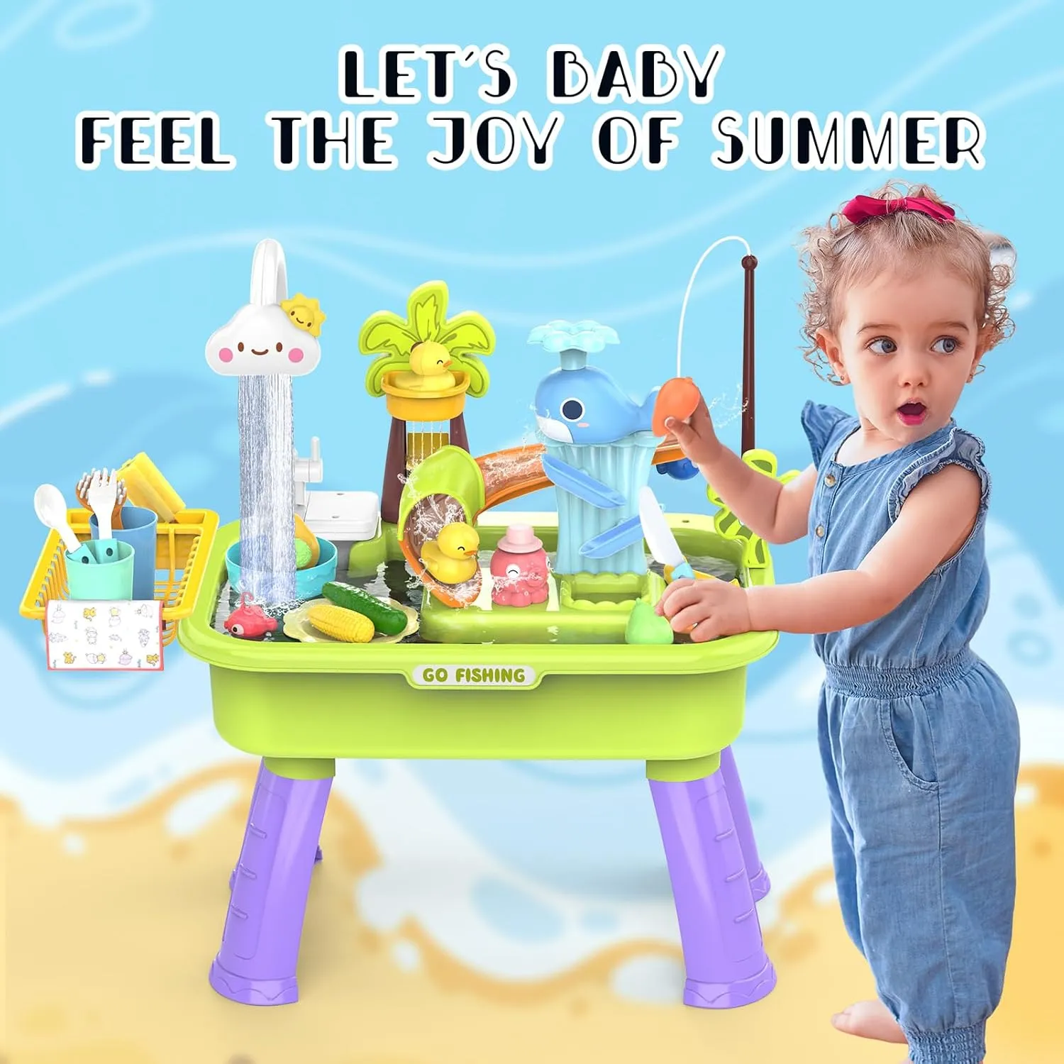 Water Table for Toddlers 1-3 with Electric Water Pump, Sand and Water Table for Kids Ages 4-6, Play Sink with Running Water, Sensory Table & Summer Water Toys (Green)