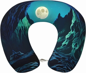 Water Moon Cave Print Memory Foam Travel Pillow - Comfortable U-Shape Neck Support for Flights, Road Trips, and Office Naps