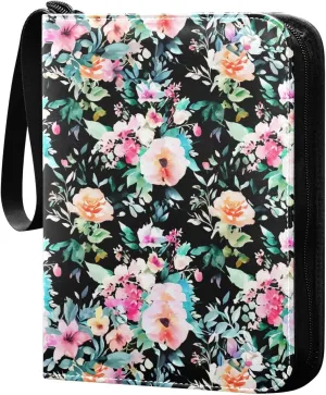 Watercolor Colorful Flower Card Holder, Card Holder Album with 400 Card Slots in 50 Pages for Display, Storage, Portability
