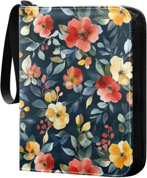 Watercolor Colorful Flower Card Holder, Card Holder Album with 400 Card Slots in 50 Pages for Display, Storage, Portability