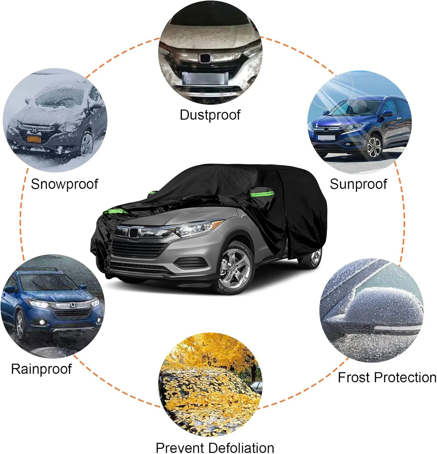 Waterproof Car Cover Replace for 1998-2021 Honda HR-V, 6 Layers with Cotton Liner All Weather Custom-fit Car Cover with Zipper Door & Windproof Bands for Snow Rain Dust Hail Protection (HR-V)