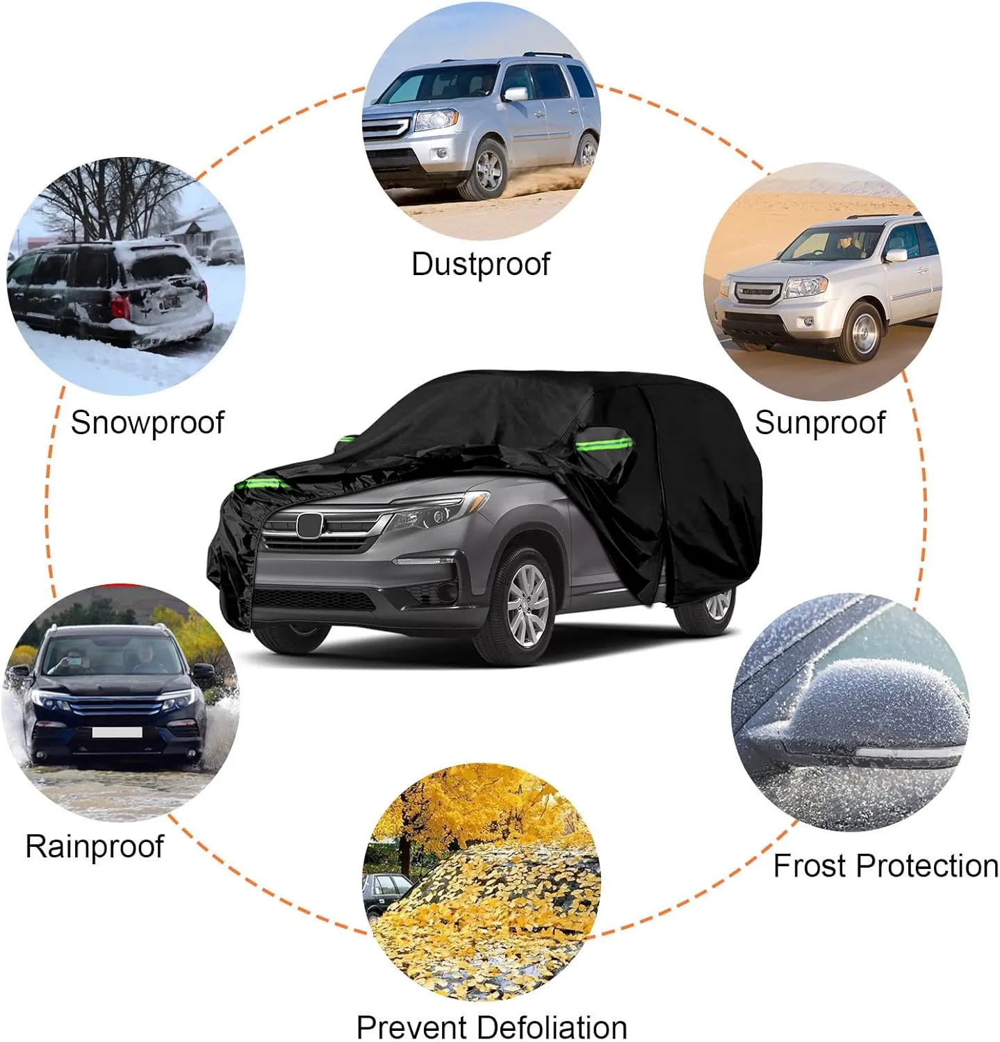 Waterproof Car Cover Replace for 2002-2025 Honda Pilot, 6 Layers All Weather Custom-fit Car Cover with Zipper Door & Windproof Bands for Snow Rain Dust Hail Protection (Pilot)