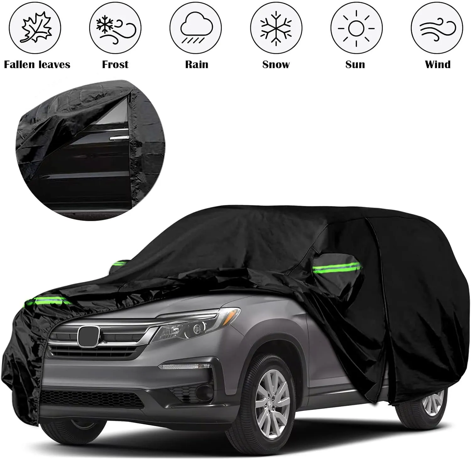 Waterproof Car Cover Replace for 2002-2025 Honda Pilot, 6 Layers All Weather Custom-fit Car Cover with Zipper Door & Windproof Bands for Snow Rain Dust Hail Protection (Pilot)
