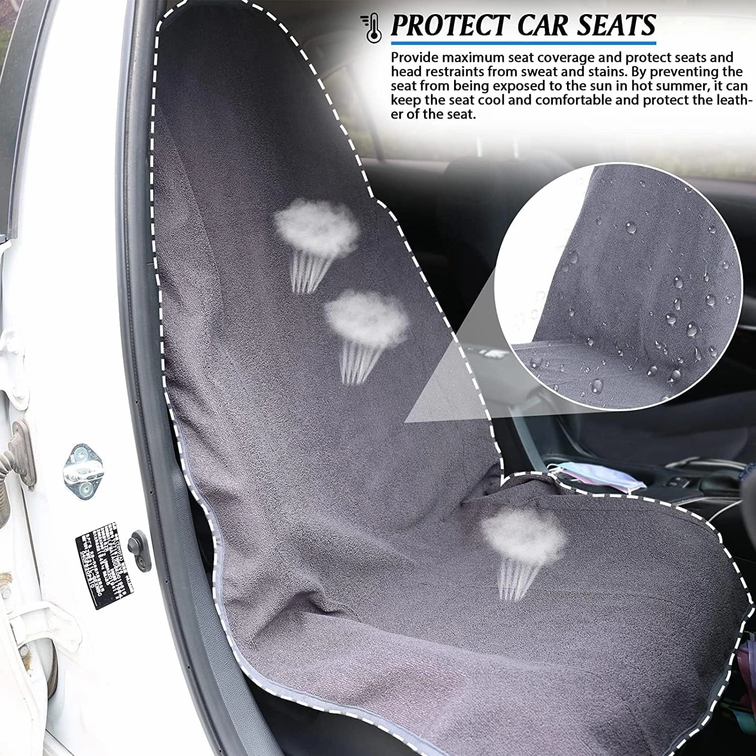 Waterproof Sweating Car Seat Cover for Post Gym Workout, Running, Swimming, Beach and Hiking, Universal Fit Non-Slip Bucket Seat Protector for Cars SUV Trucks, Machine Washable (Grey)