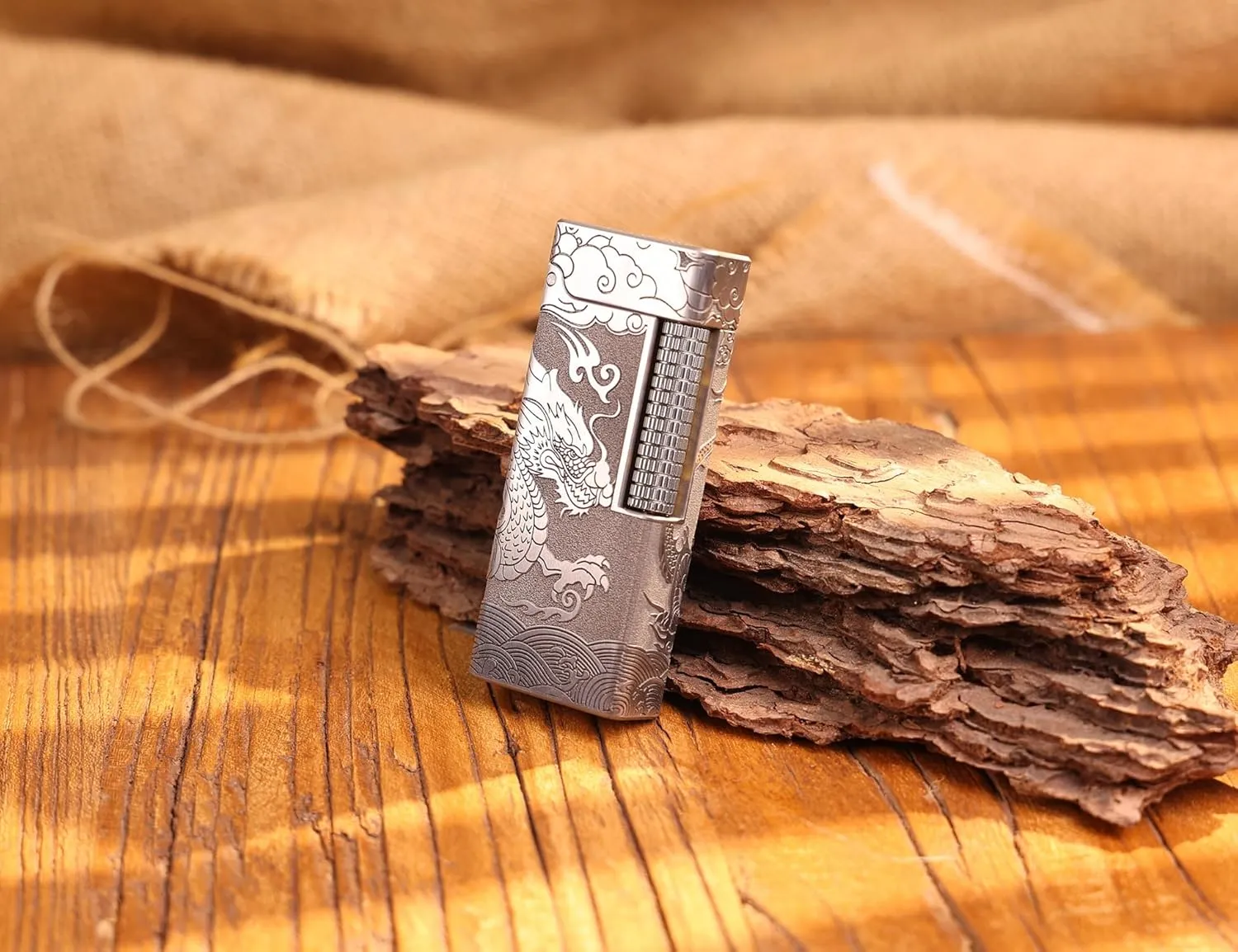 WDMART- TC4 Titanium Mechanical Trench Lighter • Retro Soft Flame Oil Lighter • Cool Open Flame Kerosene Lighters one Click lid Opening • Model：Flame Spirit (PL)