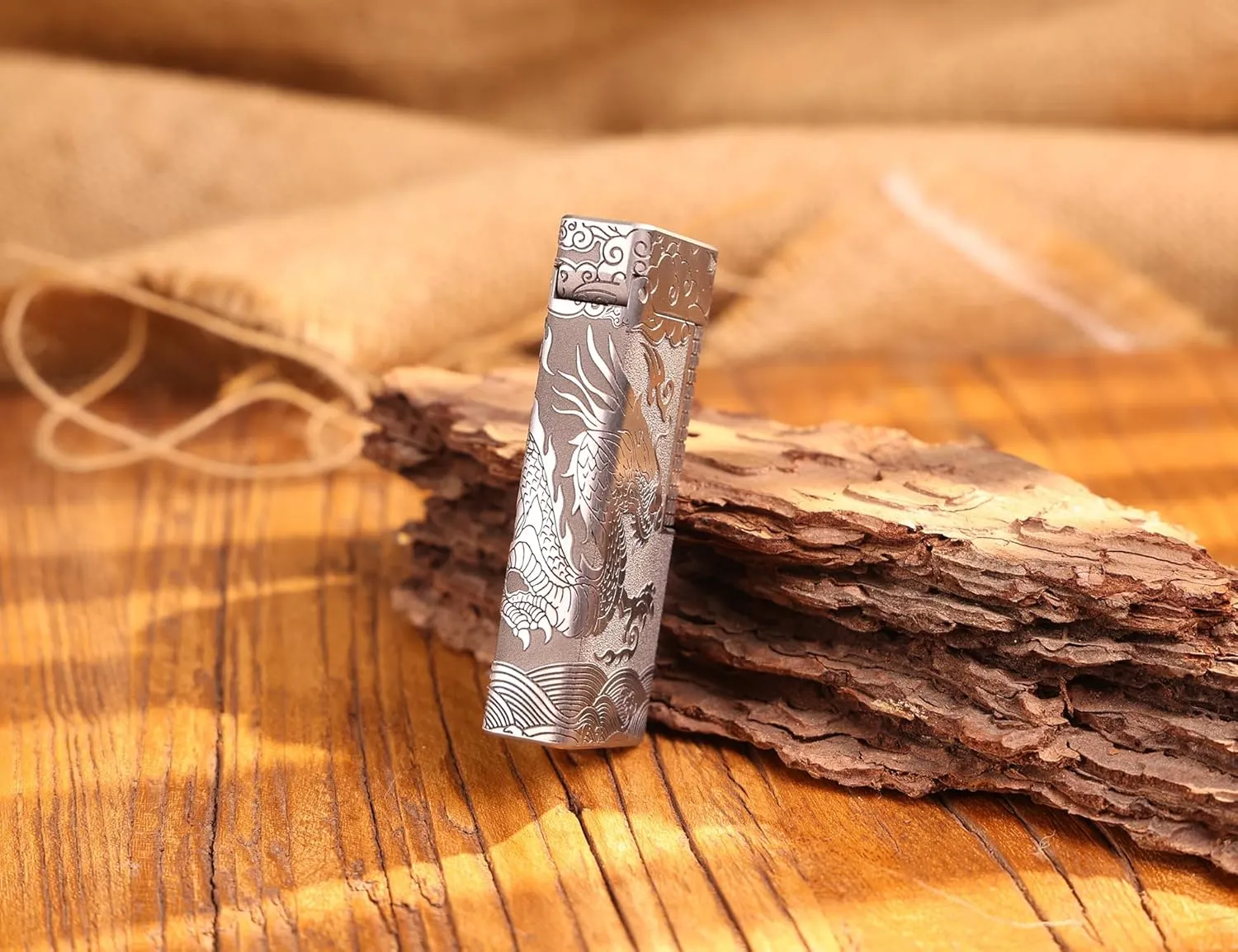 WDMART- TC4 Titanium Mechanical Trench Lighter • Retro Soft Flame Oil Lighter • Cool Open Flame Kerosene Lighters one Click lid Opening • Model：Flame Spirit (PL)