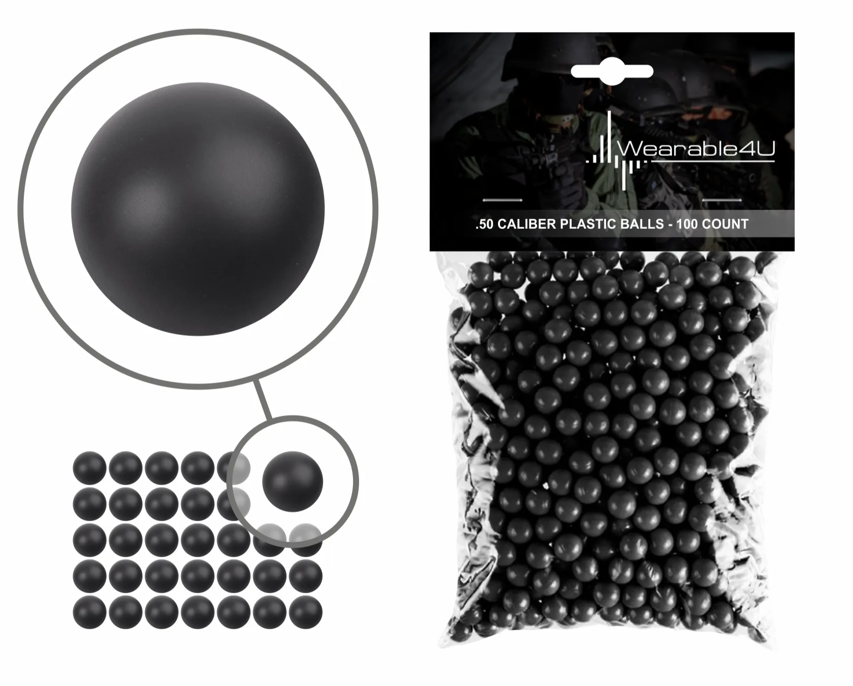 Wearable4U .50 Caliber New Reusable Training Plastic Balls for Paintball Gun