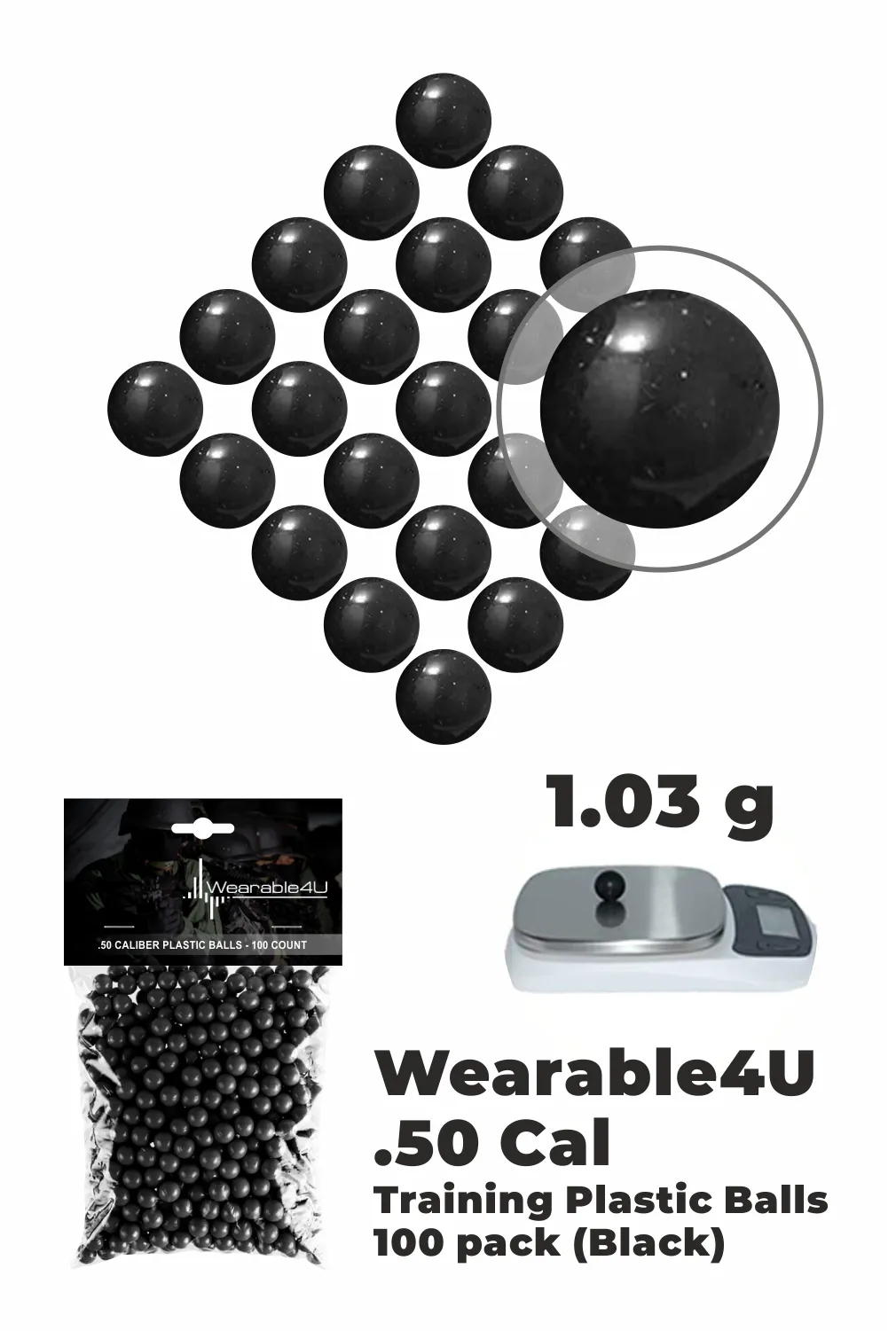 Wearable4U .50 Caliber New Reusable Training Plastic Balls for Paintball Gun