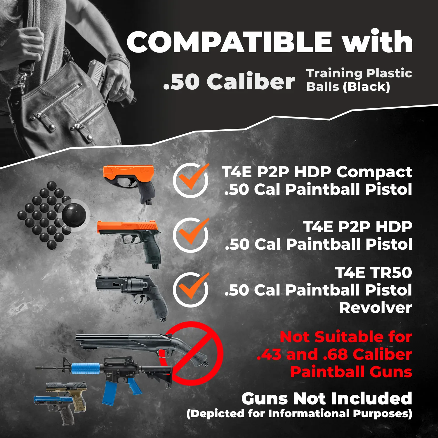 Wearable4U .50 Caliber New Reusable Training Plastic Balls for Paintball Gun