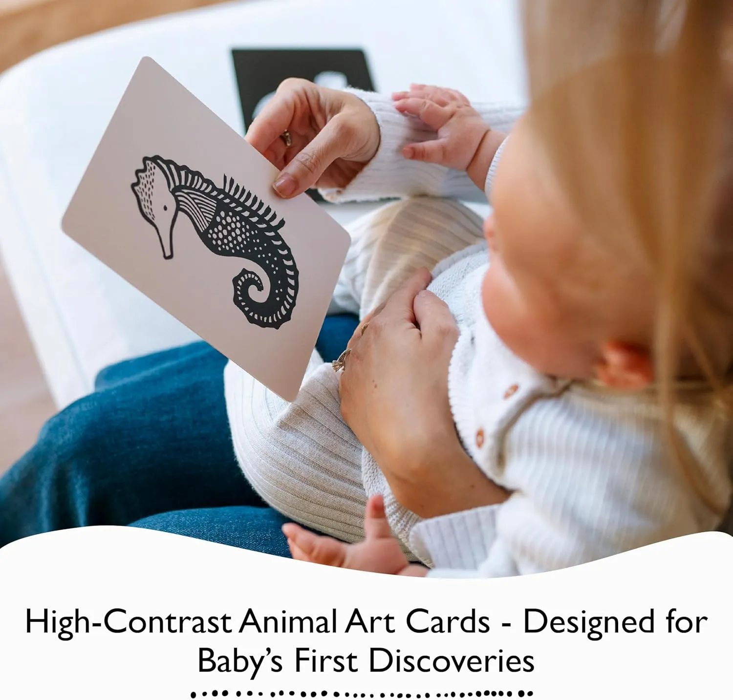 Wee Gallery Art Cards for Baby, Durable High Contrast Black and White Animal Flashcards for Newborns, Brain Development, Sensory Toys, Tummy Time Essentials for Infant and Toddler - Ocean Animals