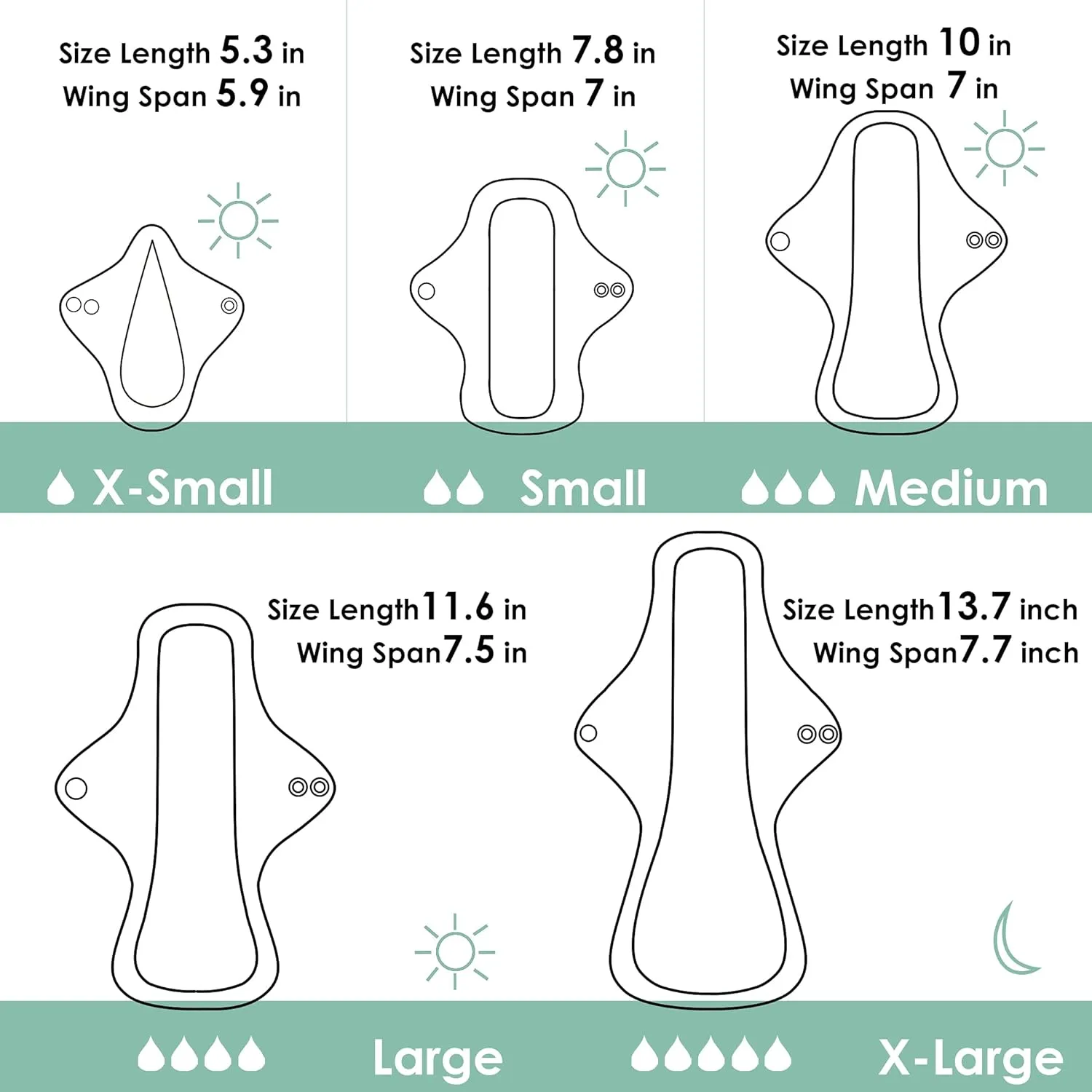 wegreeco 6 Pcs Reusable Menstrual Pads, Ultra Absorbent Cloth Pads for Heavy Flow, Sanitary for Teens, Women, Nonslip, Inner Mustard Yellow, Grey, Beige, Rose Gold Outer, S