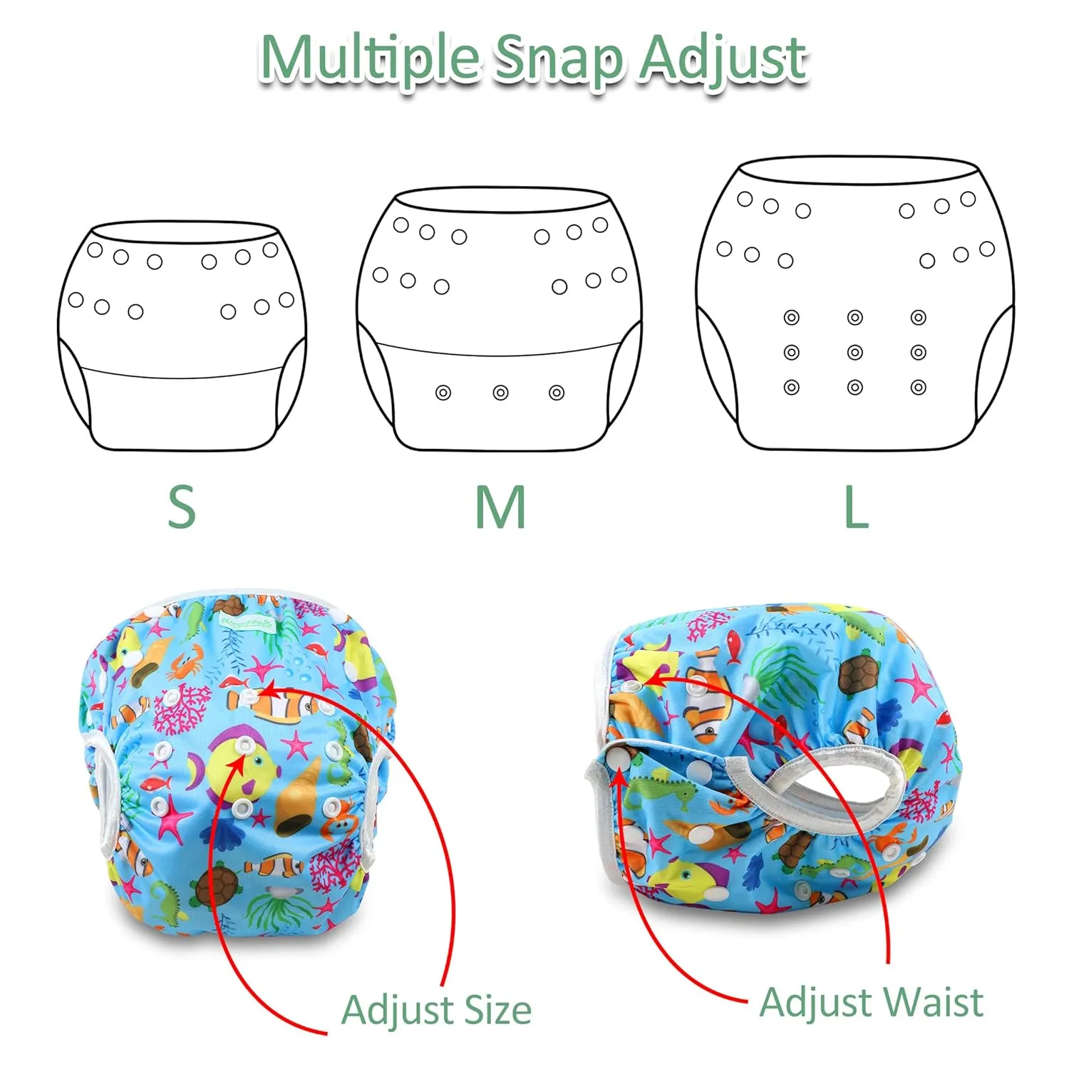 Wegreeco Baby & Toddler Snap One Size Adjustable Reusable Baby Swim Diaper (Koala, Large, 3 Pack)