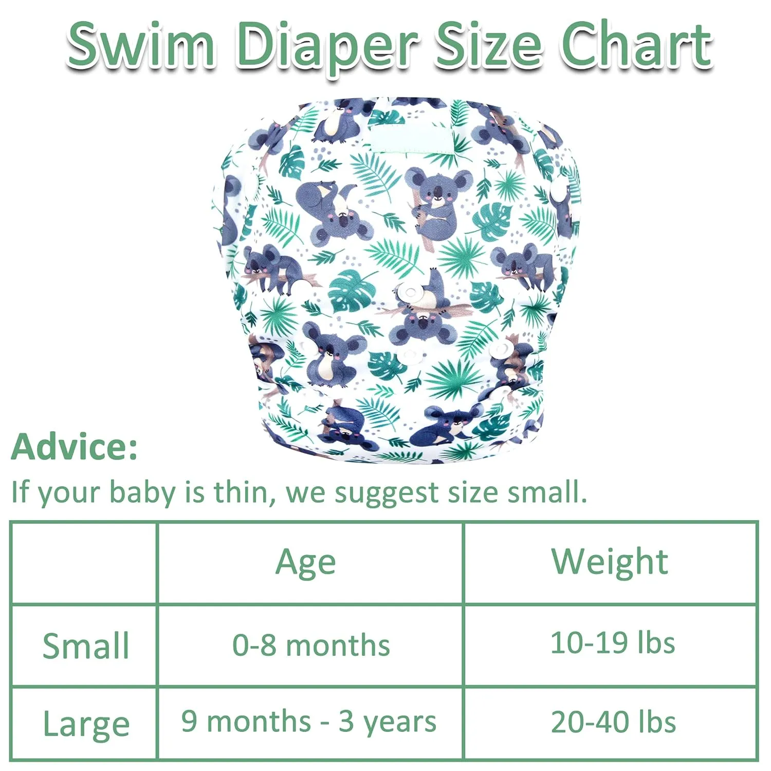 Wegreeco Baby & Toddler Snap One Size Adjustable Reusable Baby Swim Diaper (Koala, Large, 3 Pack)