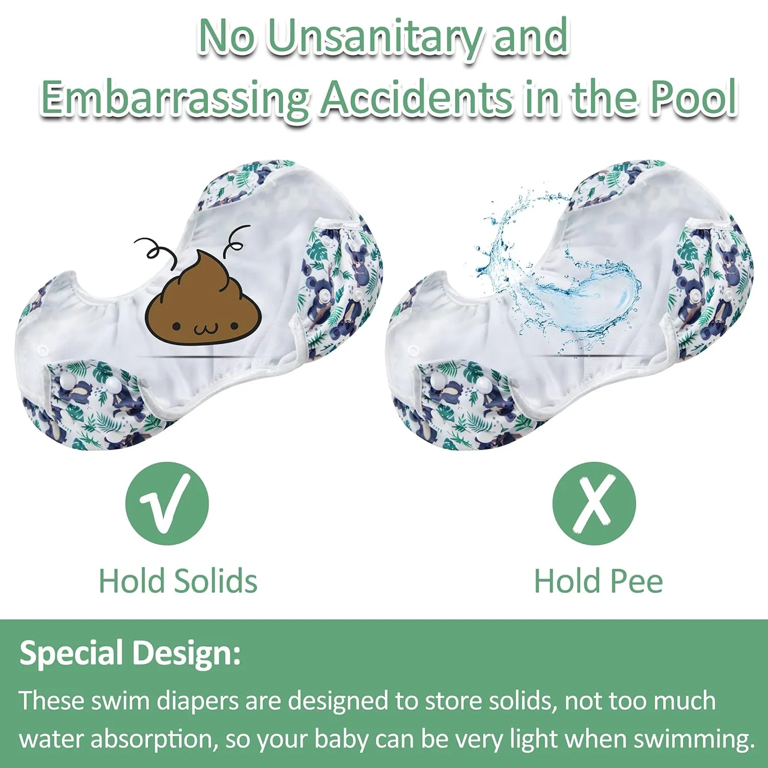 Wegreeco Baby & Toddler Snap One Size Adjustable Reusable Baby Swim Diaper (Koala, Large, 3 Pack)