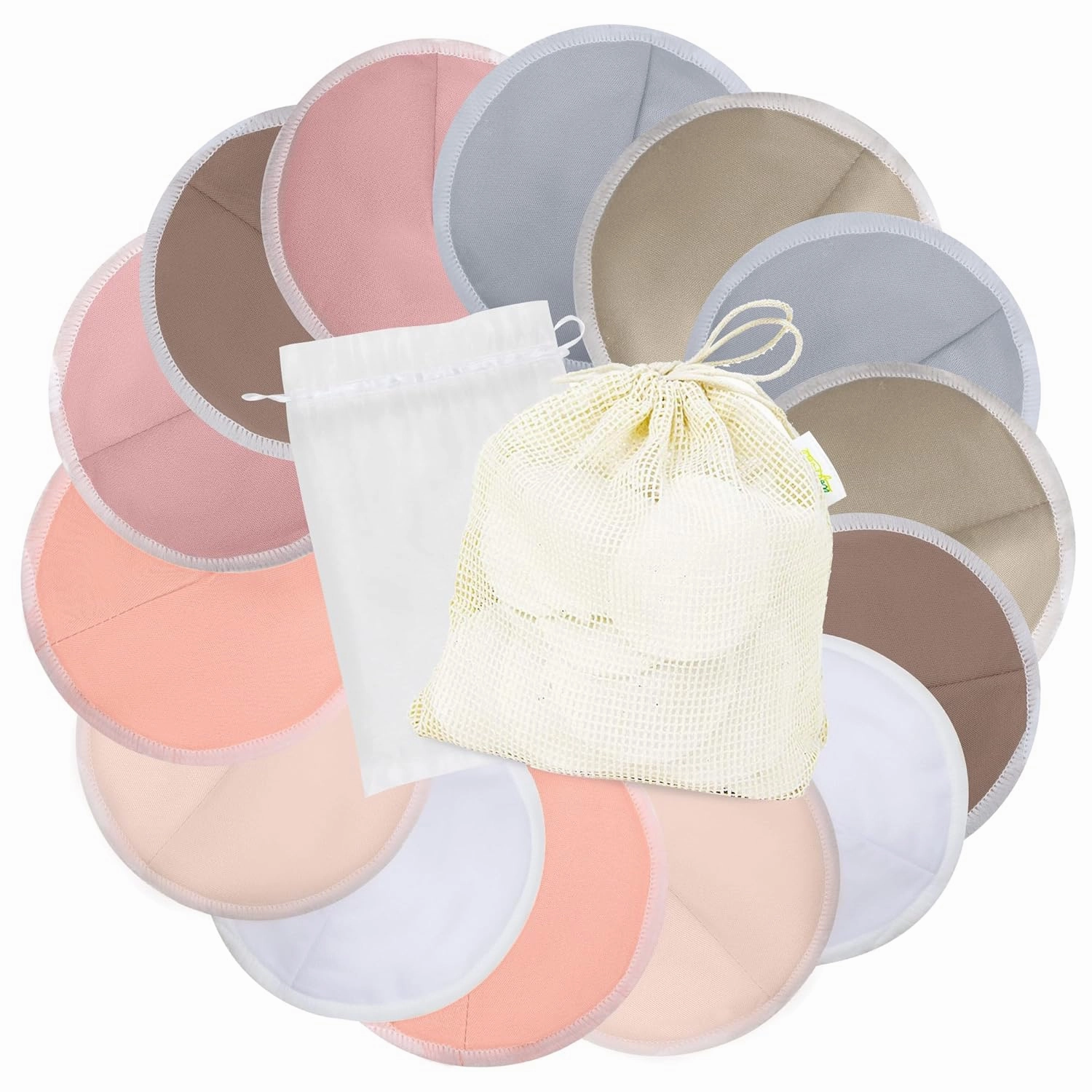 wegreeco Nursing Breast Pads (14 Pack)   Laundry Bag & Travel Storage Bag, 4.7 inch - Washable & Reusable Breastfeeding Nursing Pads (Mild, Large, Contoured Shape)