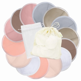 wegreeco Nursing Breast Pads (14 Pack)   Laundry Bag & Travel Storage Bag, 4.7 inch - Washable & Reusable Breastfeeding Nursing Pads (Mild, Large, Contoured Shape)