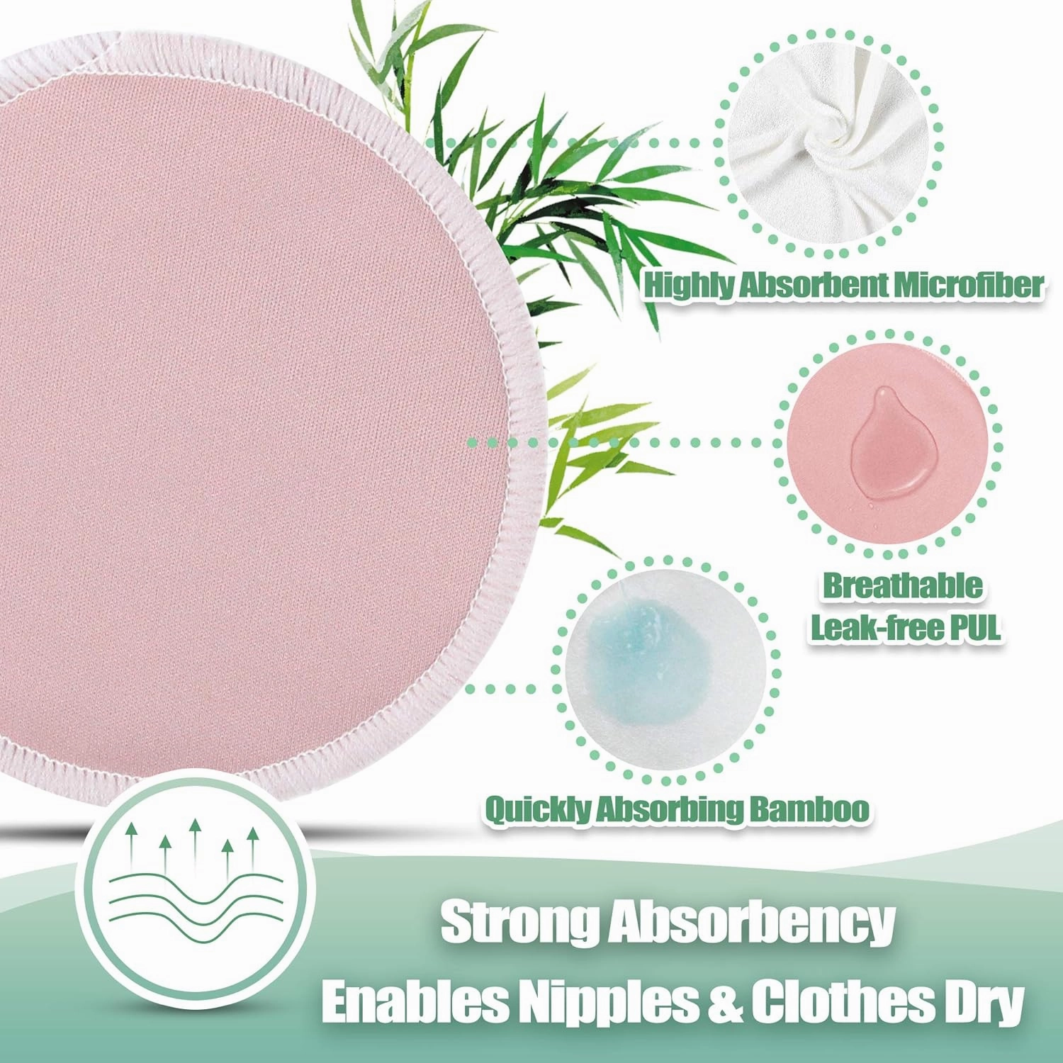 wegreeco Nursing Breast Pads (14 Pack)   Laundry Bag & Travel Storage Bag, 4.7 inch - Washable & Reusable Breastfeeding Nursing Pads (Mild, Large, Contoured Shape)