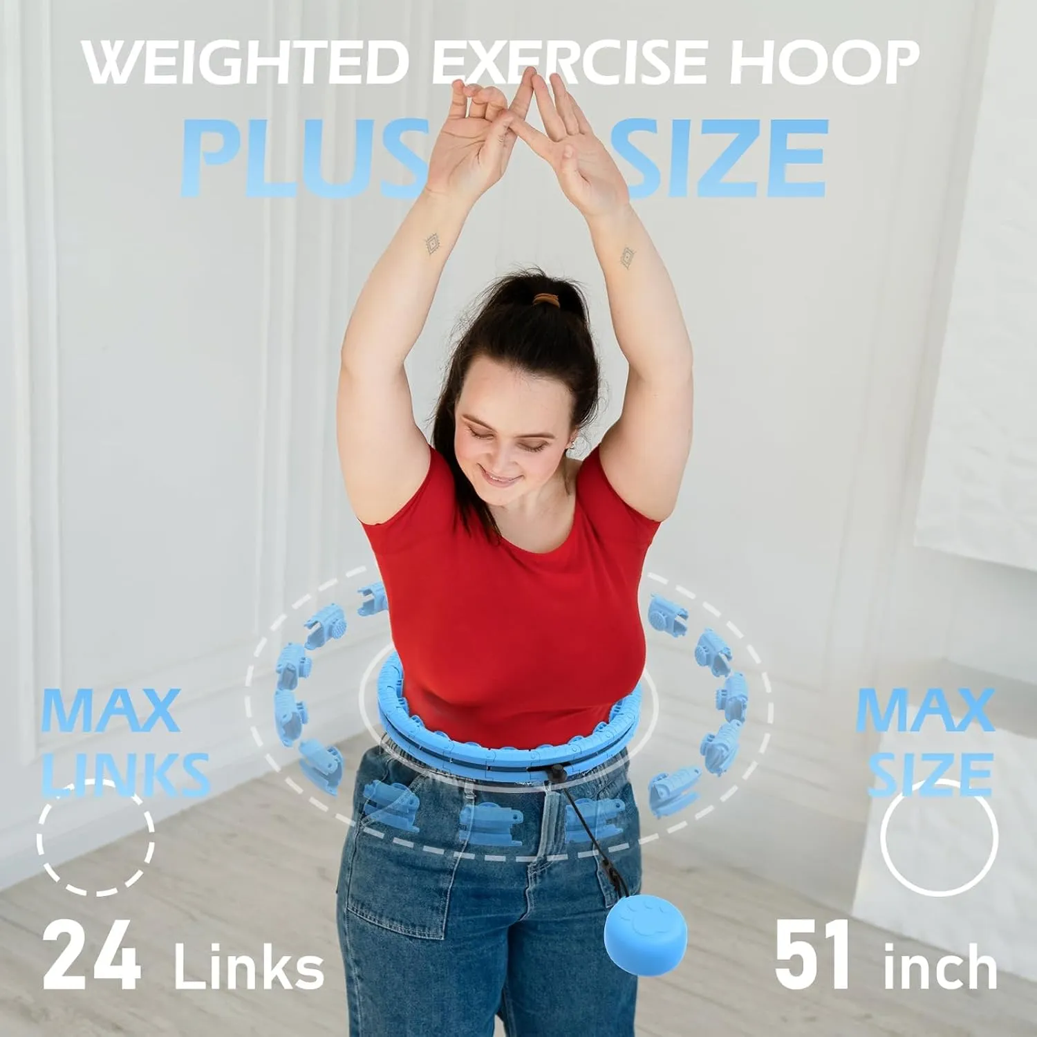 Weighted Hula Circle for Adults Weight Loss, Infinity Fitness Hoop Plus Size 51 Inch with Sweat Belt, Include 27 Detachable Links and Waist Trainer for Women