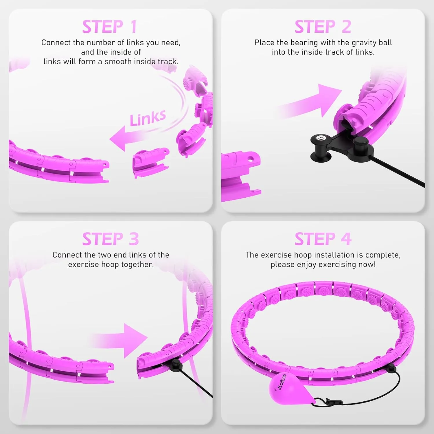 Weighted Hula Circle with 26 Links(56 Inch) for Adults Weight Loss, Infinity Fitness Hoop Plus Size, for Women Smart Exercise Equipment