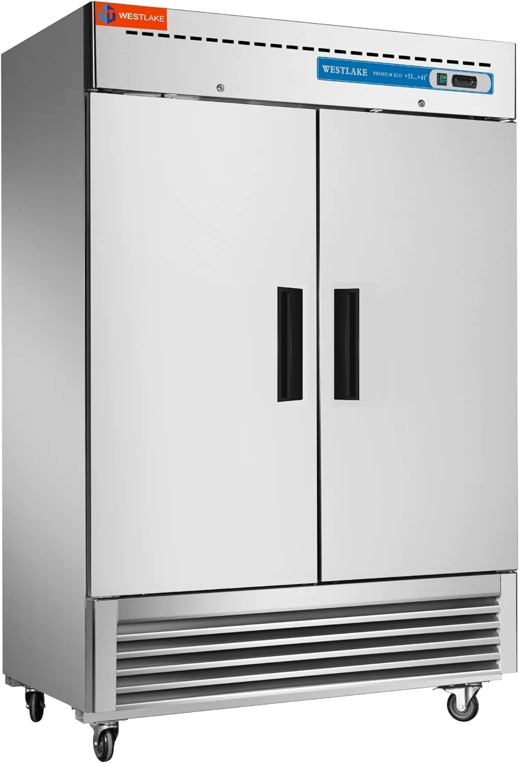 WESTLAKE 54" W Commercial Refrigerator 2 door 2 Section Stainless Steel Reach in Solid door Upright Fan Cooling 49 Cu.ft Cooler for Restuarant, Bar, Shop, etc