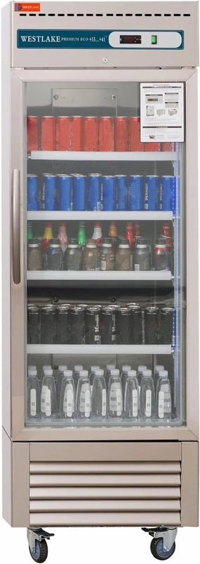 WESTLAKE 27" W Commercial Display Refrigerator Glass door Merchandiser Stainless Steel Reach-in Upriht Fan Cooling 23 Cu.ft Cooler for Restaurant, Bar, Shop, etc