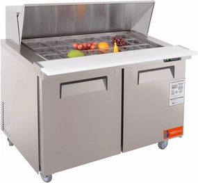 WESTLAKE 48" W 2 Door Refrigerator Sandwich & Salad Prep Table Commercial Mega Top Refrigerator Stainless Steel Counter Fan Cooling with 18 pans-48 Large Capacity Inches for Restaurant