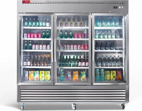 WESTLAKE 82" W Commercial Display 3 Glass Door Refrigerator Merchandiser 3 Section Stainless Steel Reach-in Glass Door Upright Fan Cooling 72 Cu.ft Cooler for Restaurant, Bar, Shop, etc