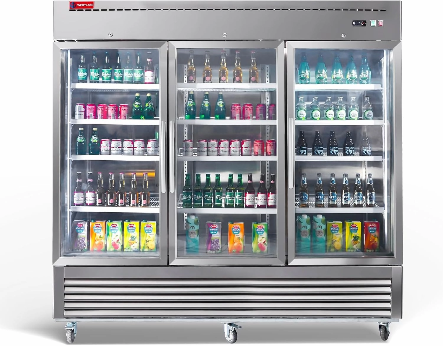 WESTLAKE 82" W Commercial Display 3 Glass Door Refrigerator Merchandiser 3 Section Stainless Steel Reach-in Glass Door Upright Fan Cooling 72 Cu.ft Cooler for Restaurant, Bar, Shop, etc