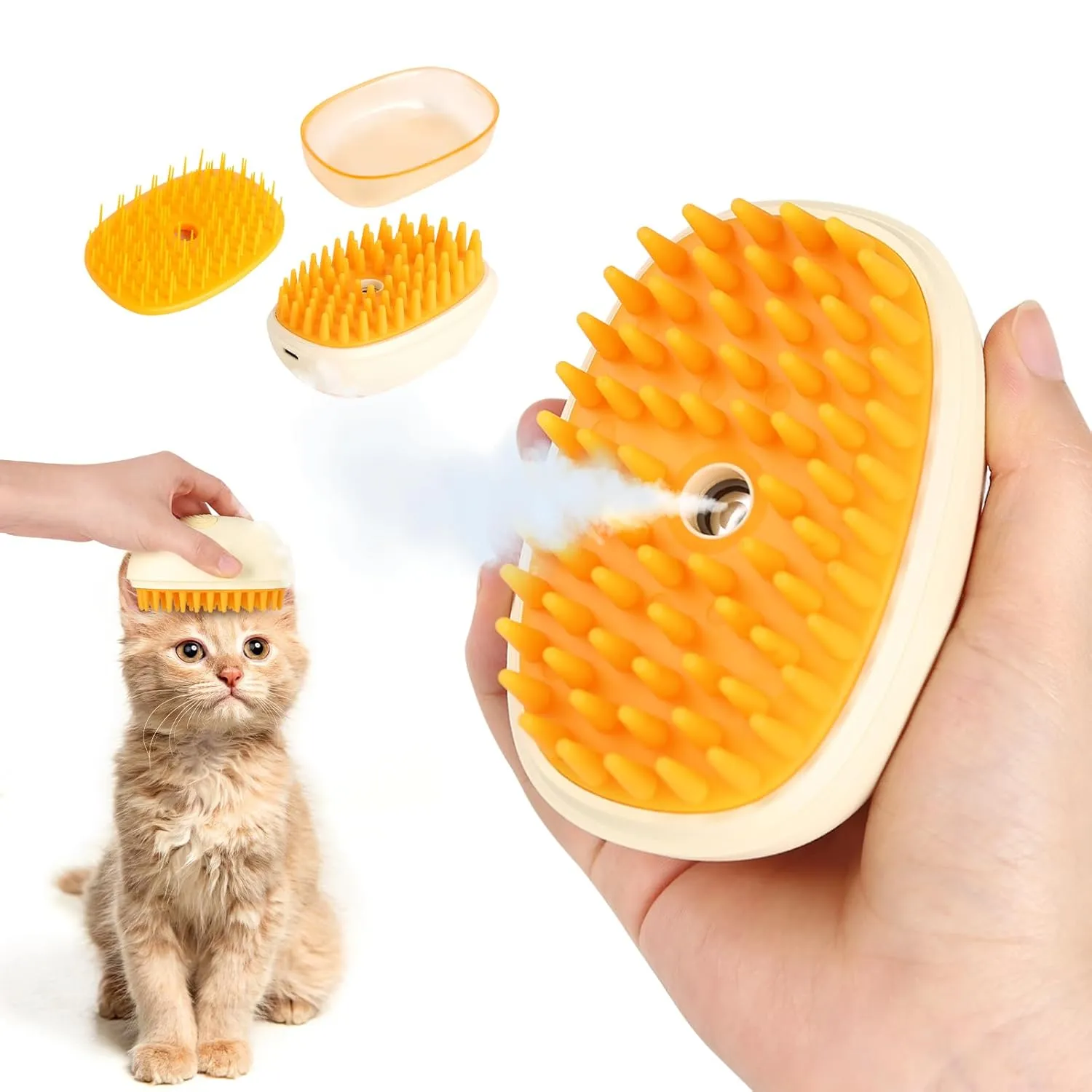 WGP Cat Steam Brush for Shedding, Pet Massage Grooming Brush, Spray Cat Brush, Cat Mist Brush, Pet Hair Cleaning Brush Comb for Cats and Dogs, Cream White