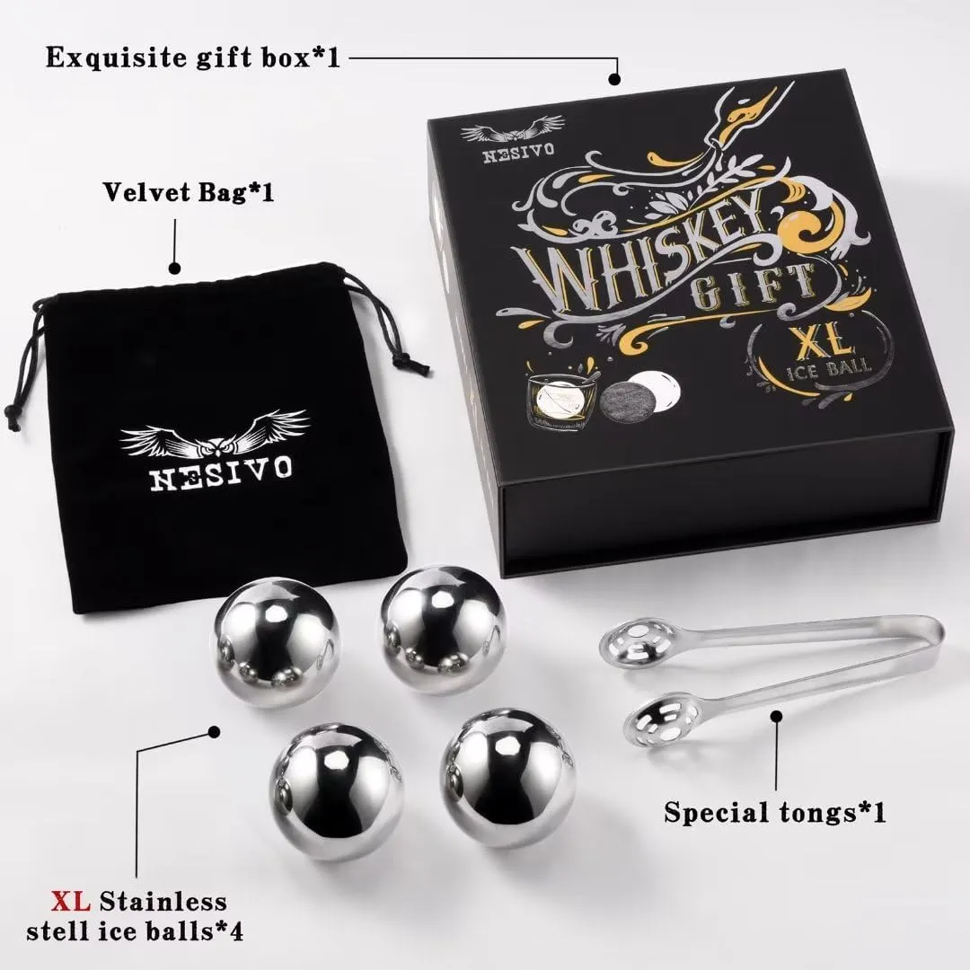 Whiskey Balls Reusable 55mm, Bourbon Gifts for Men, Whiskey Ice Stones with Tongs, for Dad Who Has Everything, Anniversary Birthday Gifts for Boyfriend Grandpa Him Husband from Wife