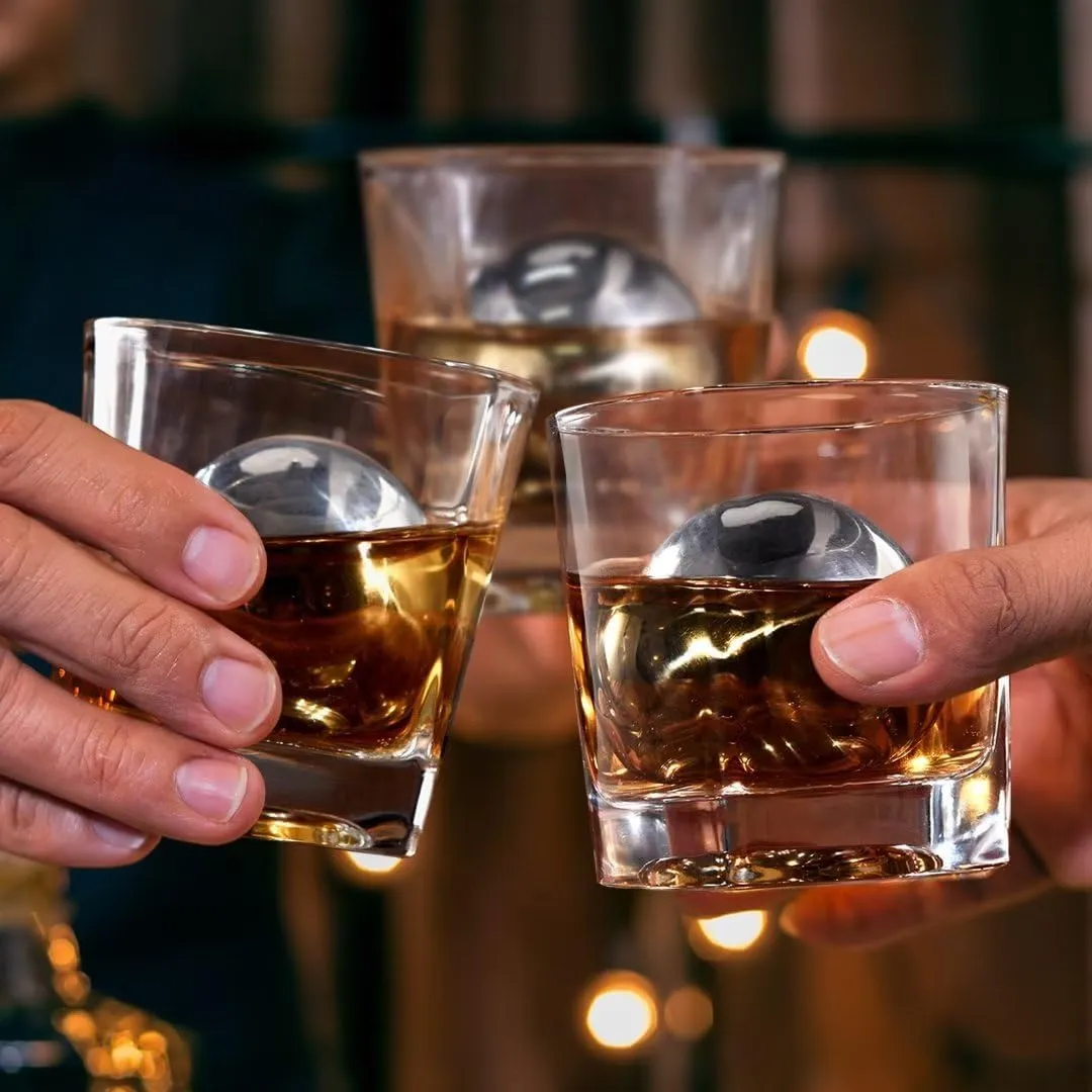 Whiskey Balls Reusable 55mm, Bourbon Gifts for Men, Whiskey Ice Stones with Tongs, for Dad Who Has Everything, Anniversary Birthday Gifts for Boyfriend Grandpa Him Husband from Wife