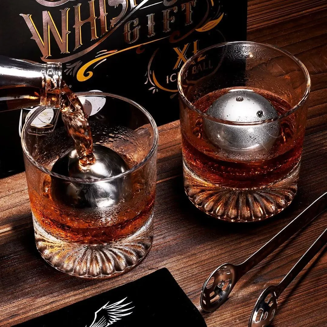 Whiskey Balls Reusable 55mm, Bourbon Gifts for Men, Whiskey Ice Stones with Tongs, for Dad Who Has Everything, Anniversary Birthday Gifts for Boyfriend Grandpa Him Husband from Wife