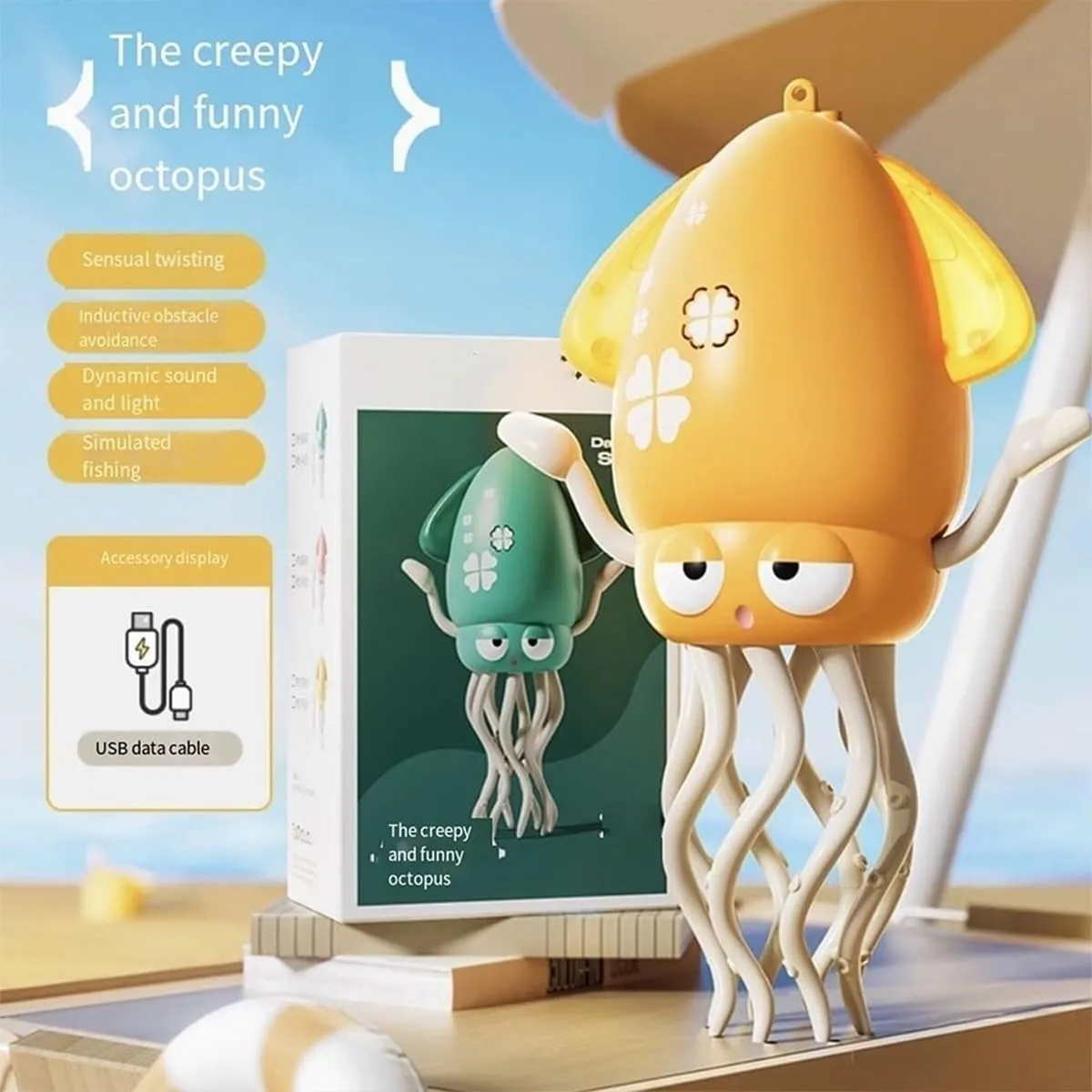 Wiggly Wonder Octopus, Crawling Dancing Automatic Obstacle Sensor Toys, Electric Magic Dancing Octopus Toy, Smart-Tentacle Self-Navigating Robotic Pet Toys for Indoor Cat Dog(B Fishing Rod)