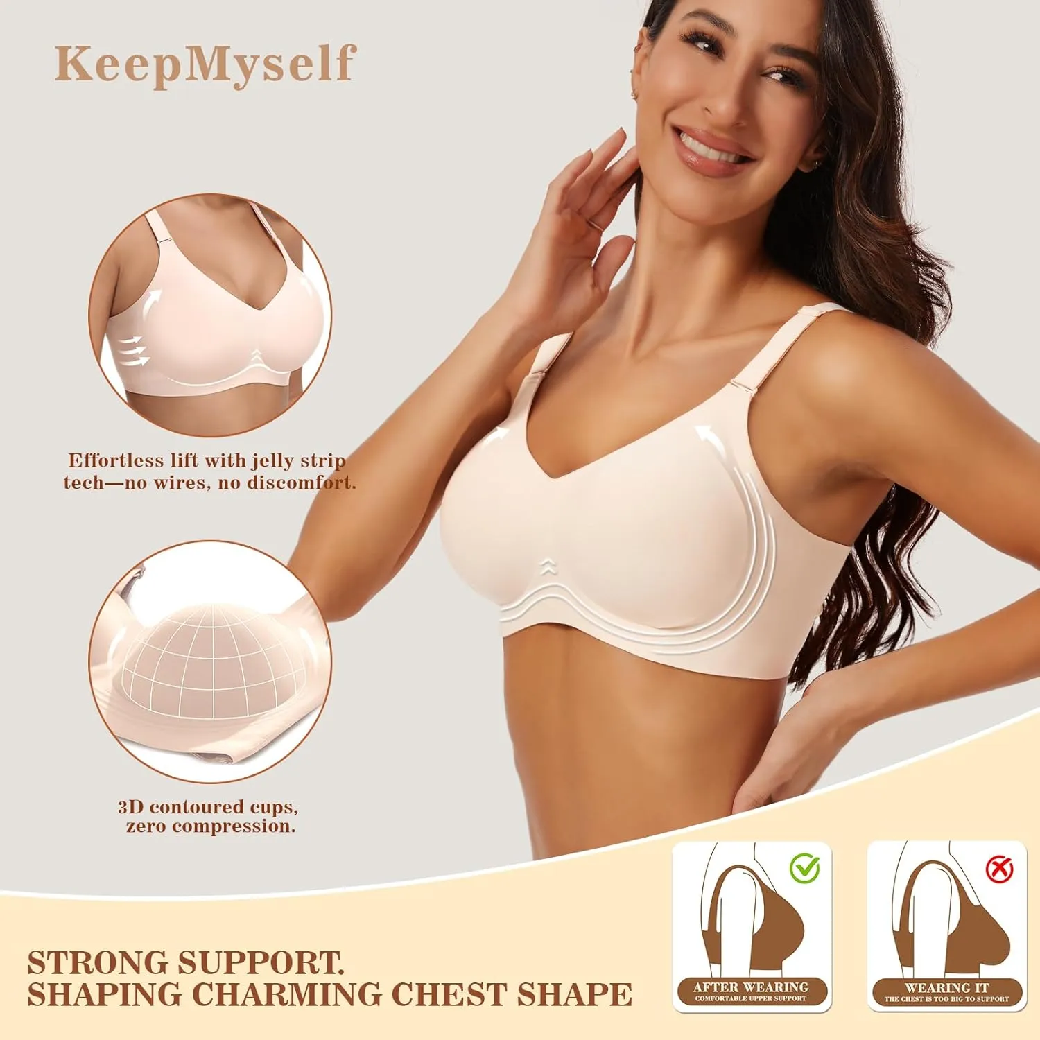 Wireless Bras for Women No Underwire Push Up Comfort Soft Bra Seamless Supportive Full Coverage Everyday Bras